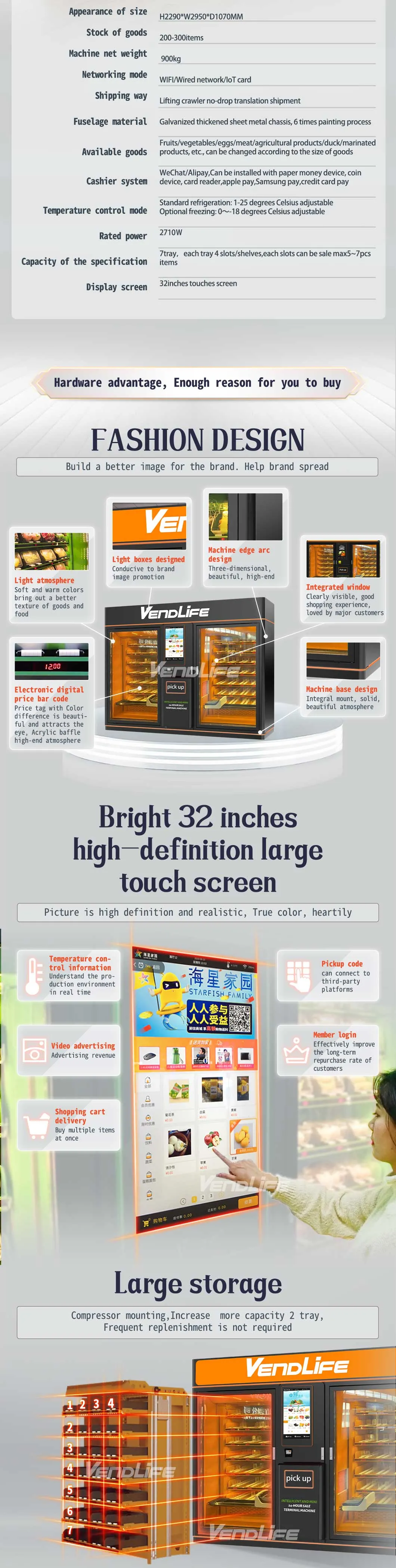 Fresh Food Vendlife Vending Machine for Fruits Sandwiches with Lift System