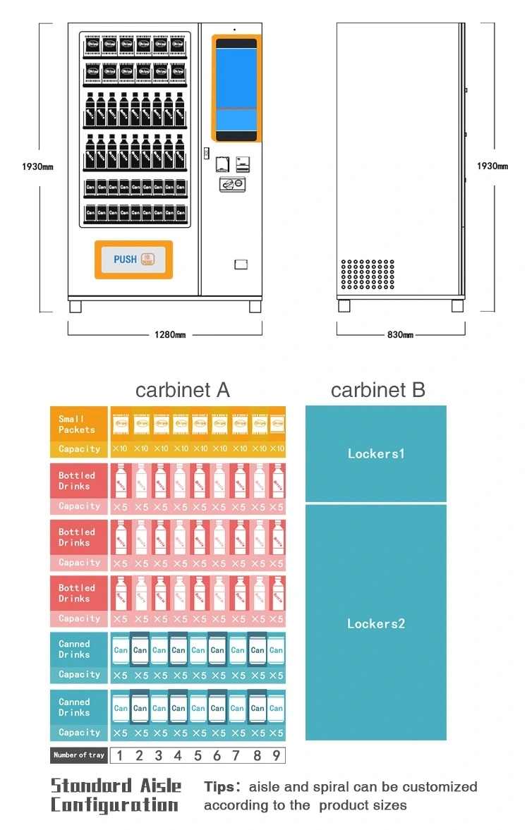 Business Smart Automatic Snack Food Custom Drink Vending Machines